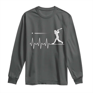 Baseball Heartbeat Line Long Sleeve Shirt Vintage Sports Lover Gift TS12 Dark Heather Print Your Wear