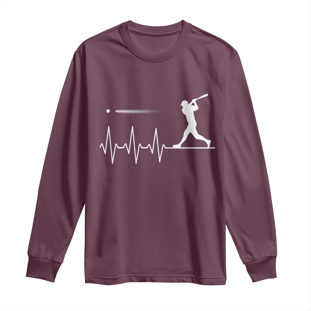 Baseball Heartbeat Line Long Sleeve Shirt Vintage Sports Lover Gift TS12 Maroon Print Your Wear