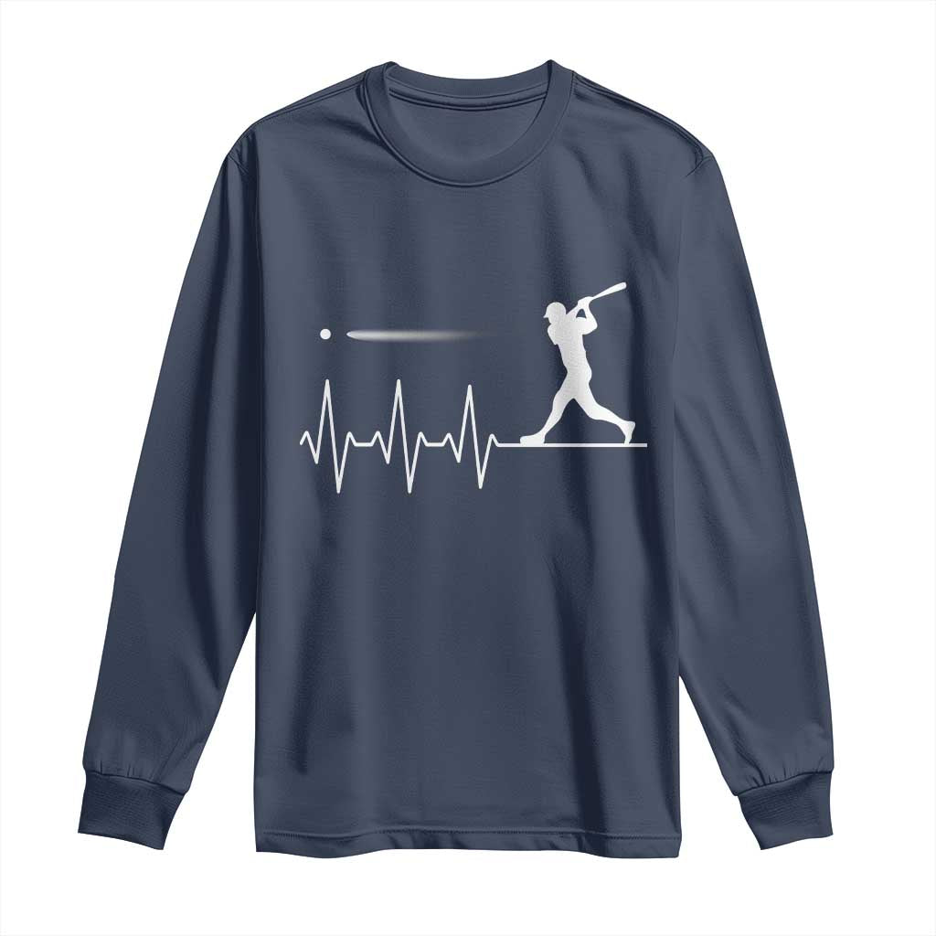 Baseball Heartbeat Line Long Sleeve Shirt Vintage Sports Lover Gift TS12 Navy Print Your Wear