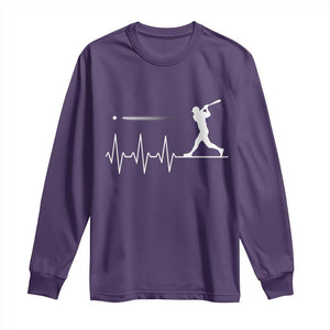 Baseball Heartbeat Line Long Sleeve Shirt Vintage Sports Lover Gift TS12 Purple Print Your Wear