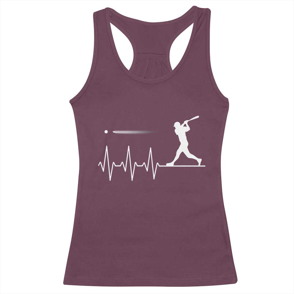 Baseball Heartbeat Line Racerback Tank Top Vintage Sports Lover Gift TS12 Maroon Print Your Wear