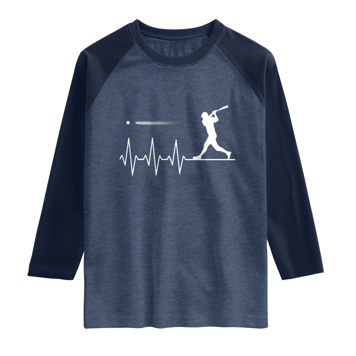 Baseball Heartbeat Line Raglan Shirt Vintage Sports Lover Gift TS12 Heather Denim Navy Print Your Wear