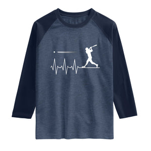 Baseball Heartbeat Line Raglan Shirt Vintage Sports Lover Gift TS12 Heather Denim Navy Print Your Wear