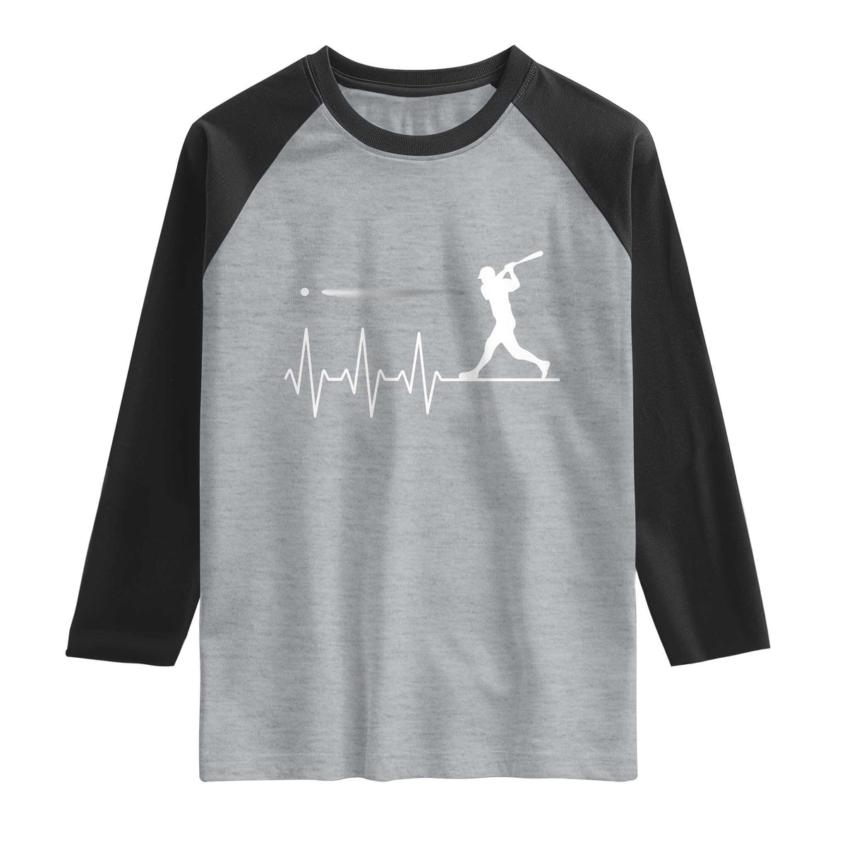 Baseball Heartbeat Line Raglan Shirt Vintage Sports Lover Gift TS12 Heather Gray Black Print Your Wear