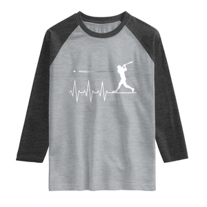 Baseball Heartbeat Line Raglan Shirt Vintage Sports Lover Gift TS12 Heather Gray Heather Charcoal Print Your Wear