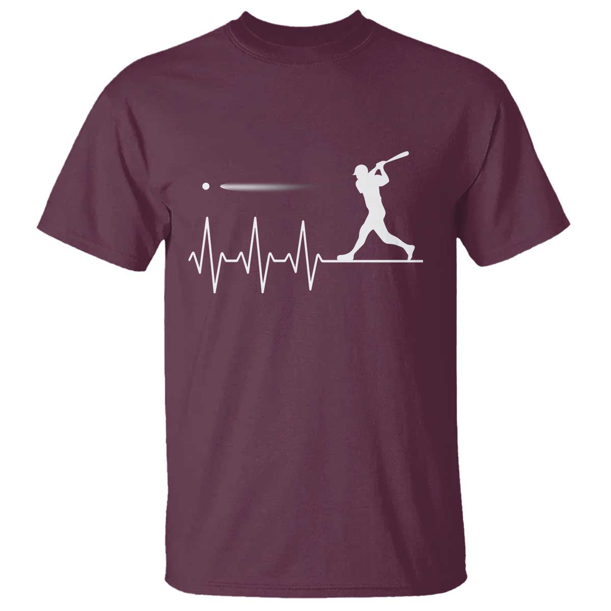 Baseball Heartbeat Line T Shirt Vintage Sports Lover Gift TS12 Maroon Print Your Wear