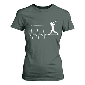 Baseball Heartbeat Line T Shirt For Women Vintage Sports Lover Gift TS12 Dark Forest Green Print Your Wear
