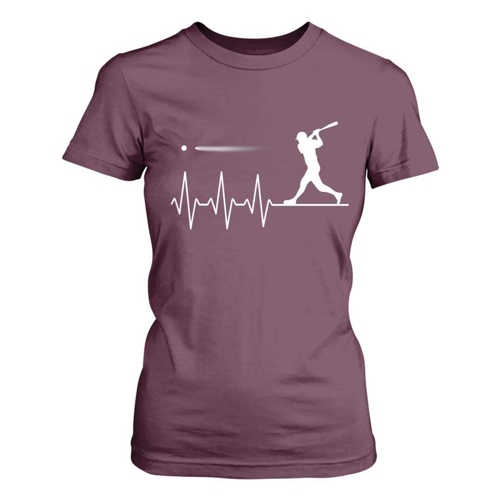 Baseball Heartbeat Line T Shirt For Women Vintage Sports Lover Gift TS12 Maroon Print Your Wear