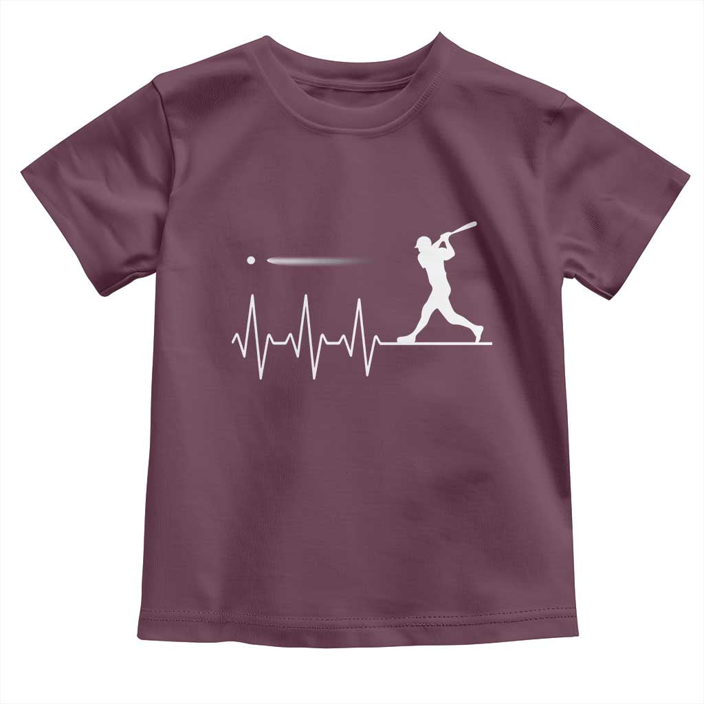 Baseball Heartbeat Line Toddler T Shirt Vintage Sports Lover Gift TS12 Maroon Print Your Wear