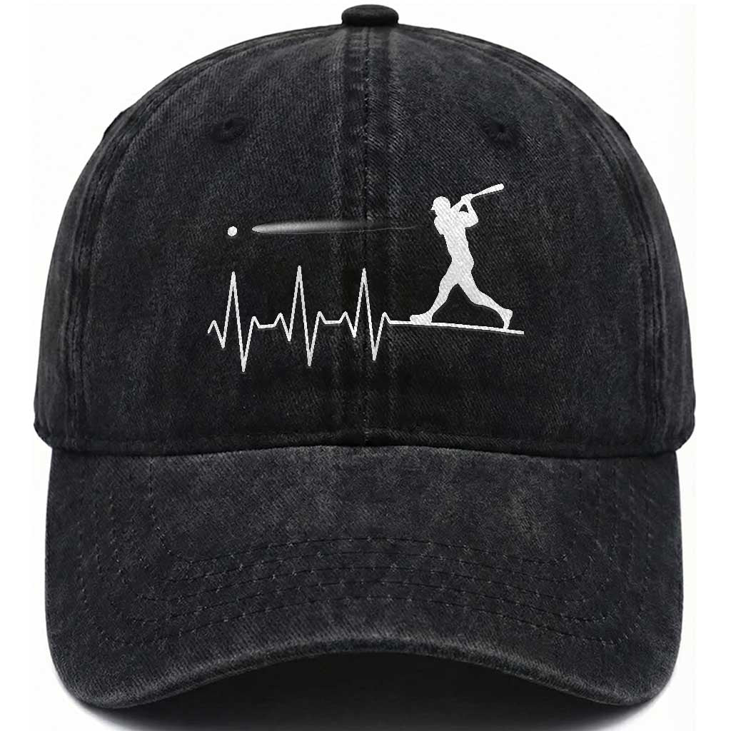 Baseball Heartbeat Line Washed Cotton Baseball Cap Vintage Sports Lover Gift TS12 Print Your Wear