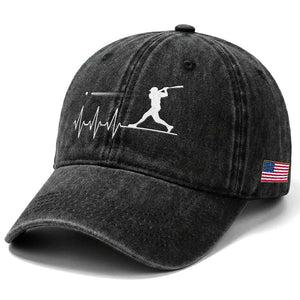 Baseball Heartbeat Line Washed Cotton Baseball Cap Vintage Sports Lover Gift TS12 Print Your Wear