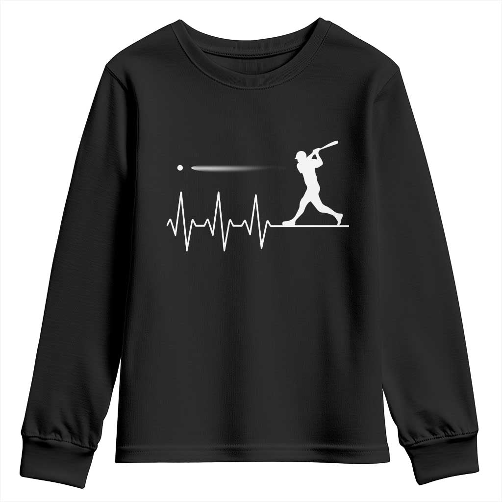 Baseball Heartbeat Line Youth Sweatshirt Vintage Sports Lover Gift TS12 Black Print Your Wear