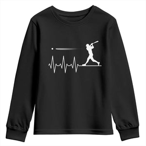 Baseball Heartbeat Line Youth Sweatshirt Vintage Sports Lover Gift TS12 Black Print Your Wear