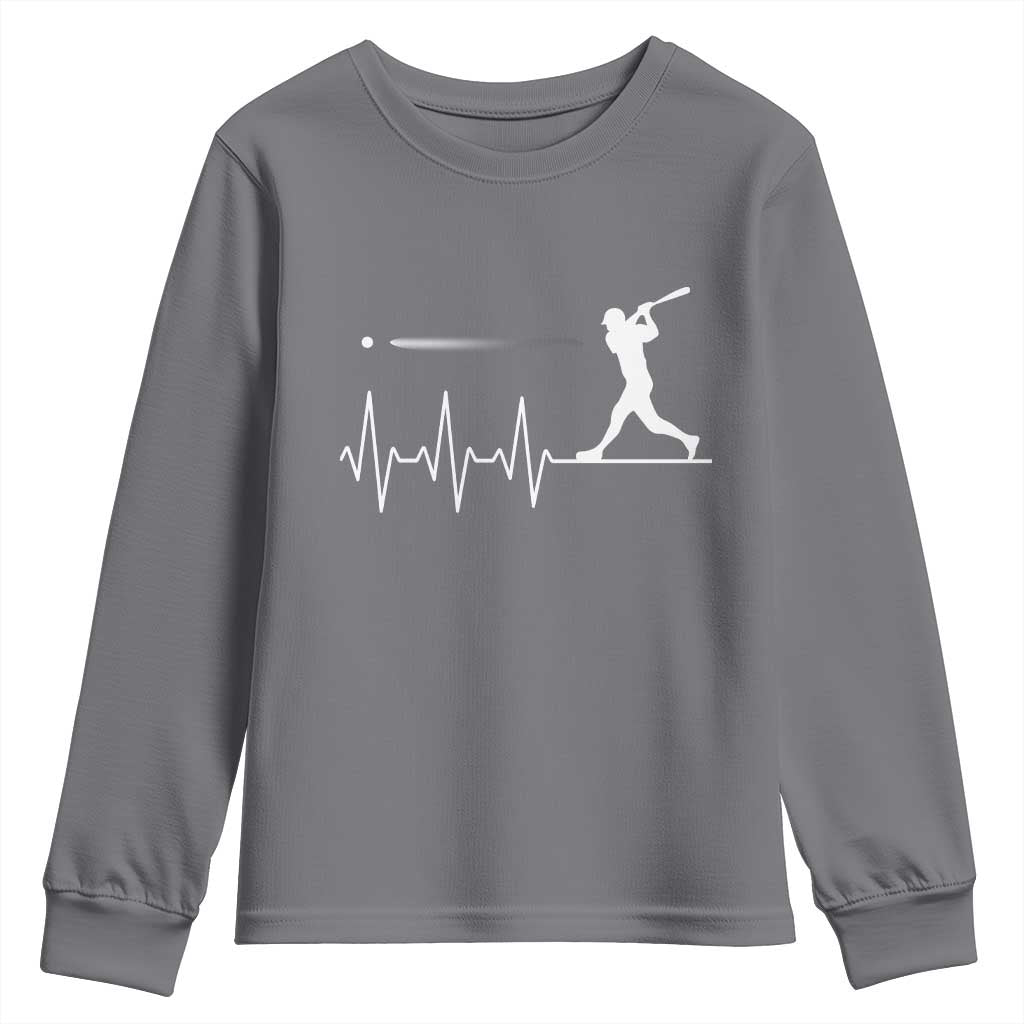 Baseball Heartbeat Line Youth Sweatshirt Vintage Sports Lover Gift TS12 Charcoal Print Your Wear