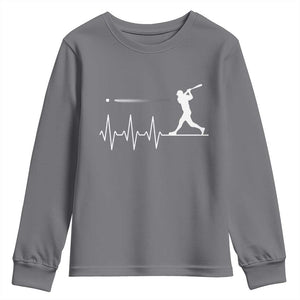 Baseball Heartbeat Line Youth Sweatshirt Vintage Sports Lover Gift TS12 Charcoal Print Your Wear