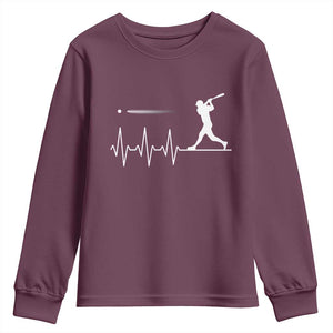 Baseball Heartbeat Line Youth Sweatshirt Vintage Sports Lover Gift TS12 Maroon Print Your Wear