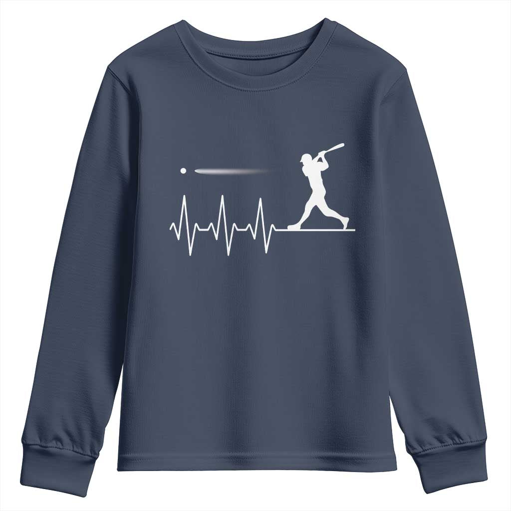 Baseball Heartbeat Line Youth Sweatshirt Vintage Sports Lover Gift TS12 Navy Print Your Wear