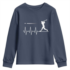 Baseball Heartbeat Line Youth Sweatshirt Vintage Sports Lover Gift TS12 Navy Print Your Wear