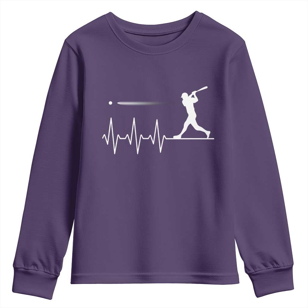 Baseball Heartbeat Line Youth Sweatshirt Vintage Sports Lover Gift TS12 Purple Print Your Wear