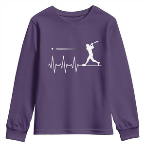 Baseball Heartbeat Line Youth Sweatshirt Vintage Sports Lover Gift TS12 Purple Print Your Wear