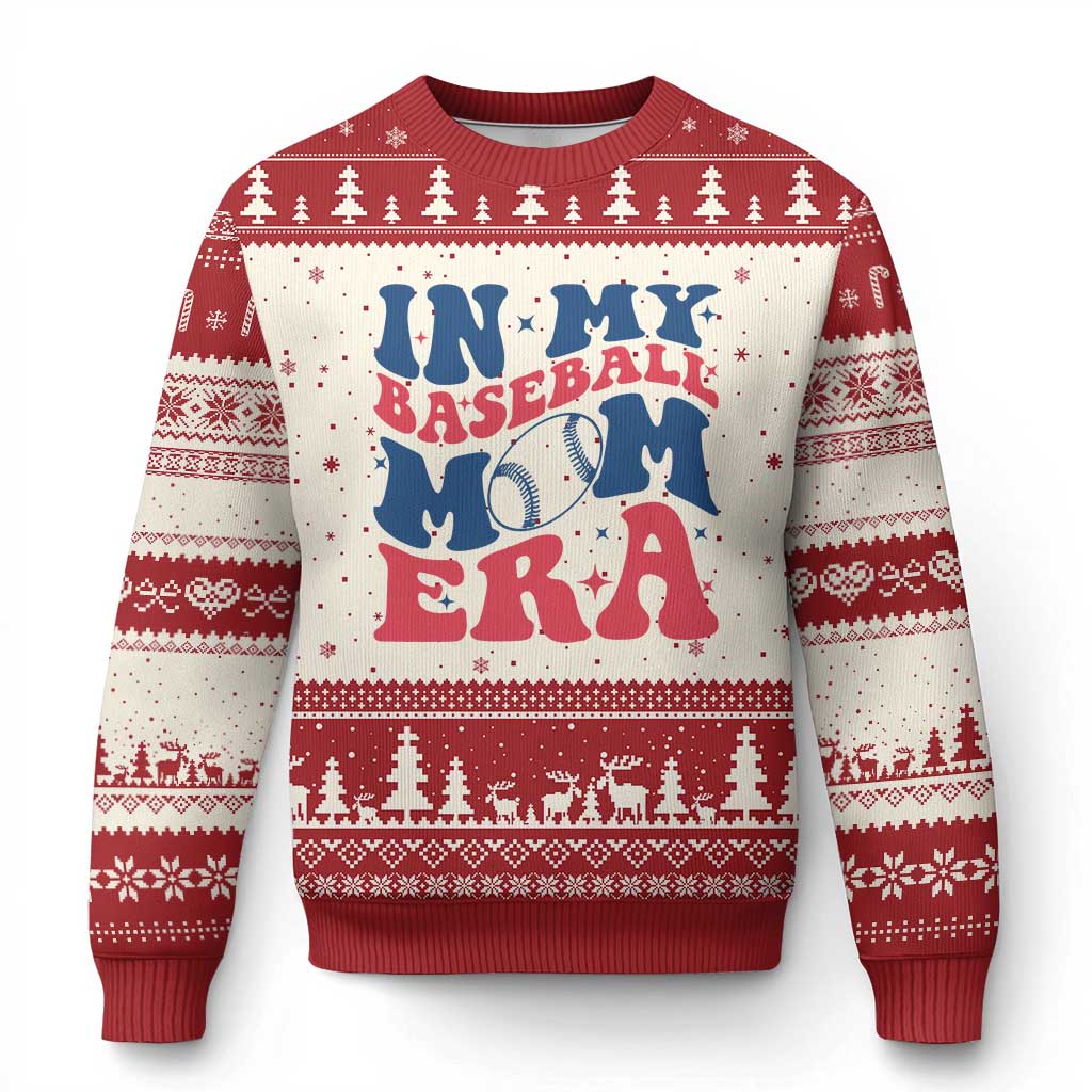 In My Baseball Mom Era Ugly Christmas Sweater Game Day Sports Mom TS12 Beige Red Print Your Wear