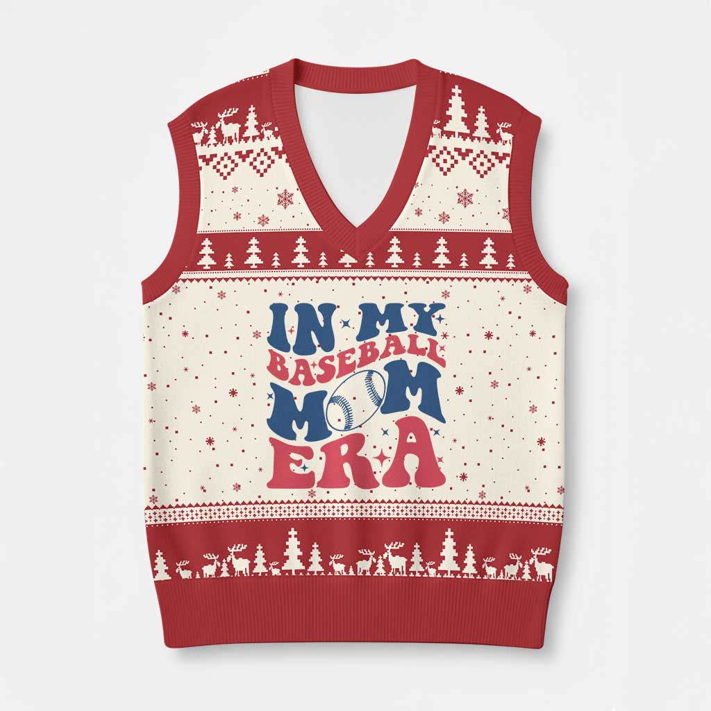 In My Baseball Mom Era V-Neck Knit Sweater Vest Game Day Sports Mom TS12 Beige Red Print Your Wear