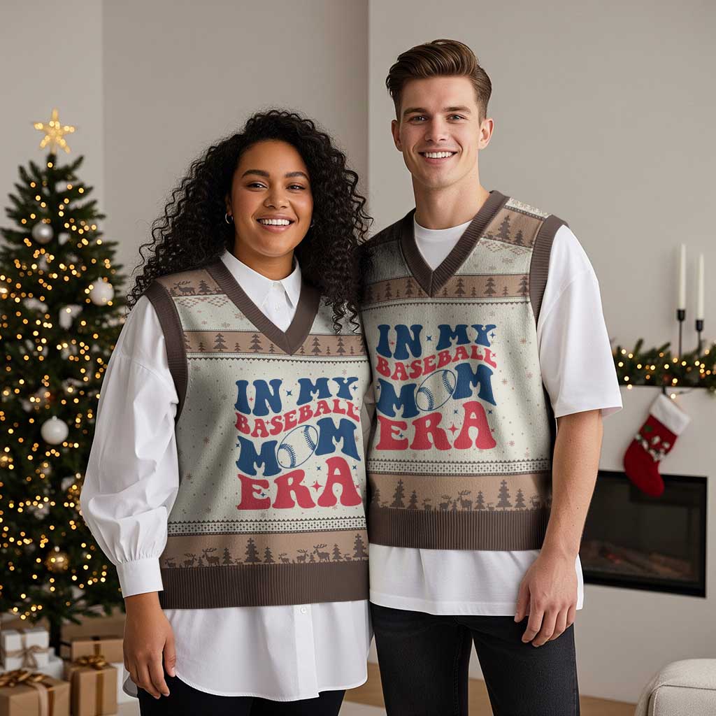 In My Baseball Mom Era V-Neck Knit Sweater Vest Game Day Sports Mom TS12 Mocha Mousse Print Your Wear