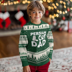 Proud Persian Cat Dad Ugly Christmas Sweater Funny Fluffy Cat Lover Gift TS12 Forest Green Beige Print Your Wear