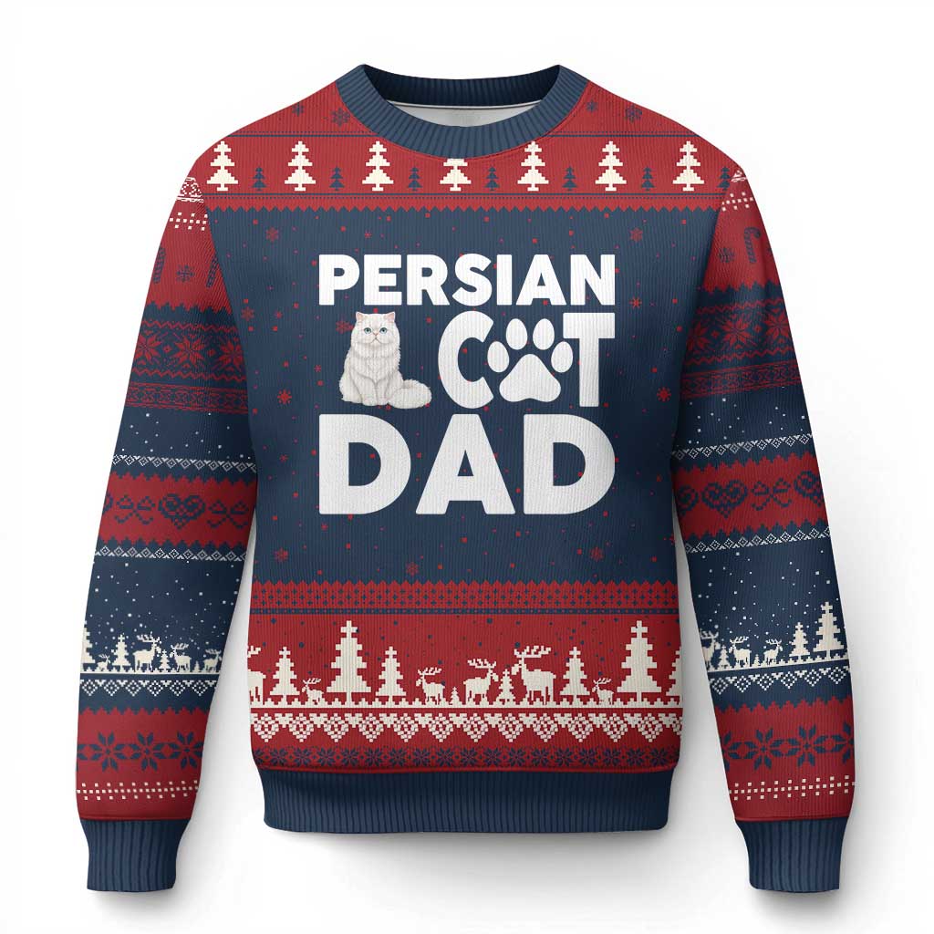 Proud Persian Cat Dad Ugly Christmas Sweater Funny Fluffy Cat Lover Gift TS12 Navy Red Print Your Wear