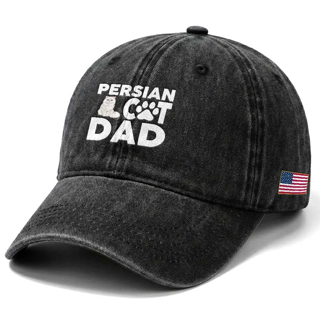 Proud Persian Cat Dad Washed Cotton Baseball Cap Funny Fluffy Cat Lover Gift TS12 Print Your Wear