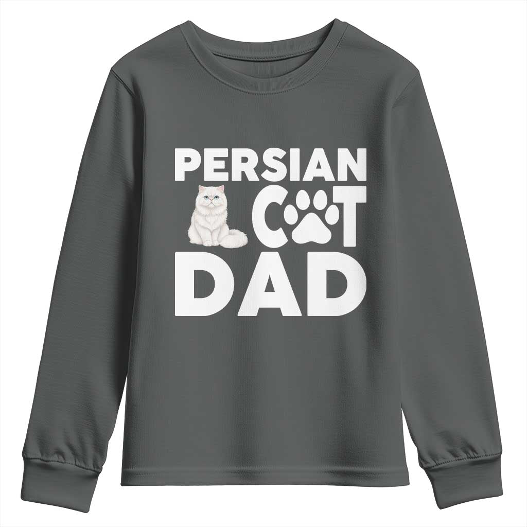 Proud Persian Cat Dad Youth Sweatshirt Funny Fluffy Cat Lover Gift TS12 Dark Heather Print Your Wear