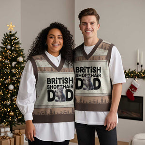 Proud British Shorthair Dad V-Neck Knit Sweater Vest Cute Cat Fathers Day Gift TS12 Mocha Mousse Print Your Wear