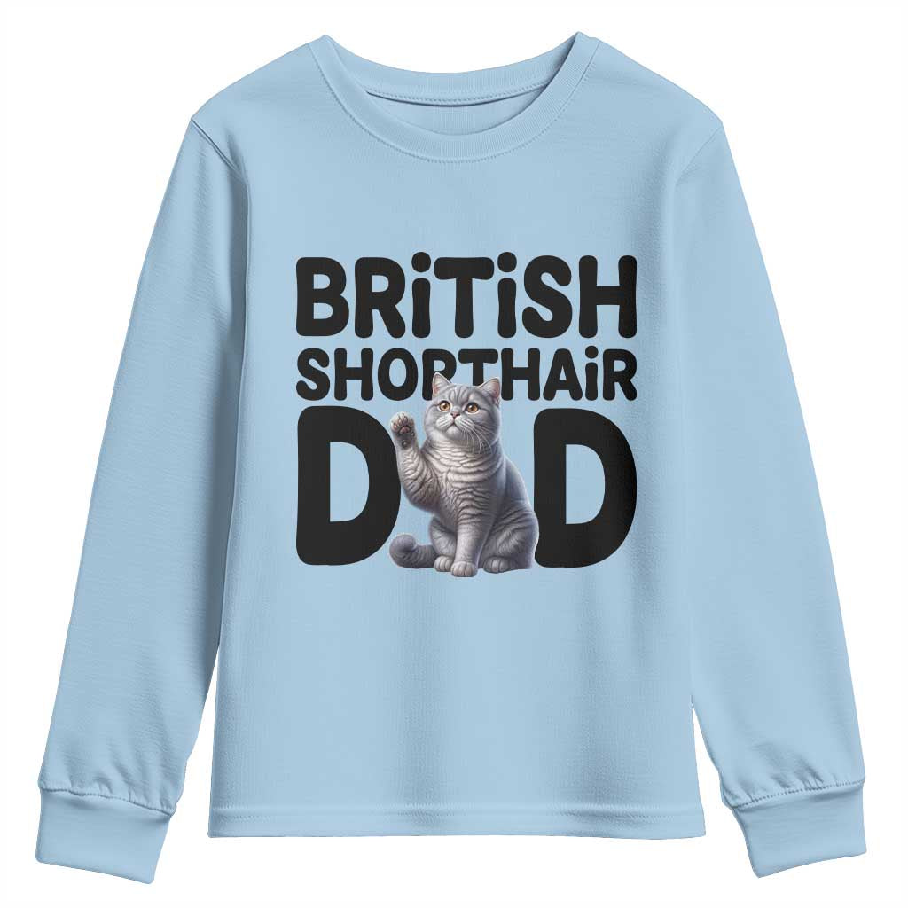 Proud British Shorthair Dad Youth Sweatshirt Cute Cat Fathers Day Gift TS12 Light Blue Print Your Wear