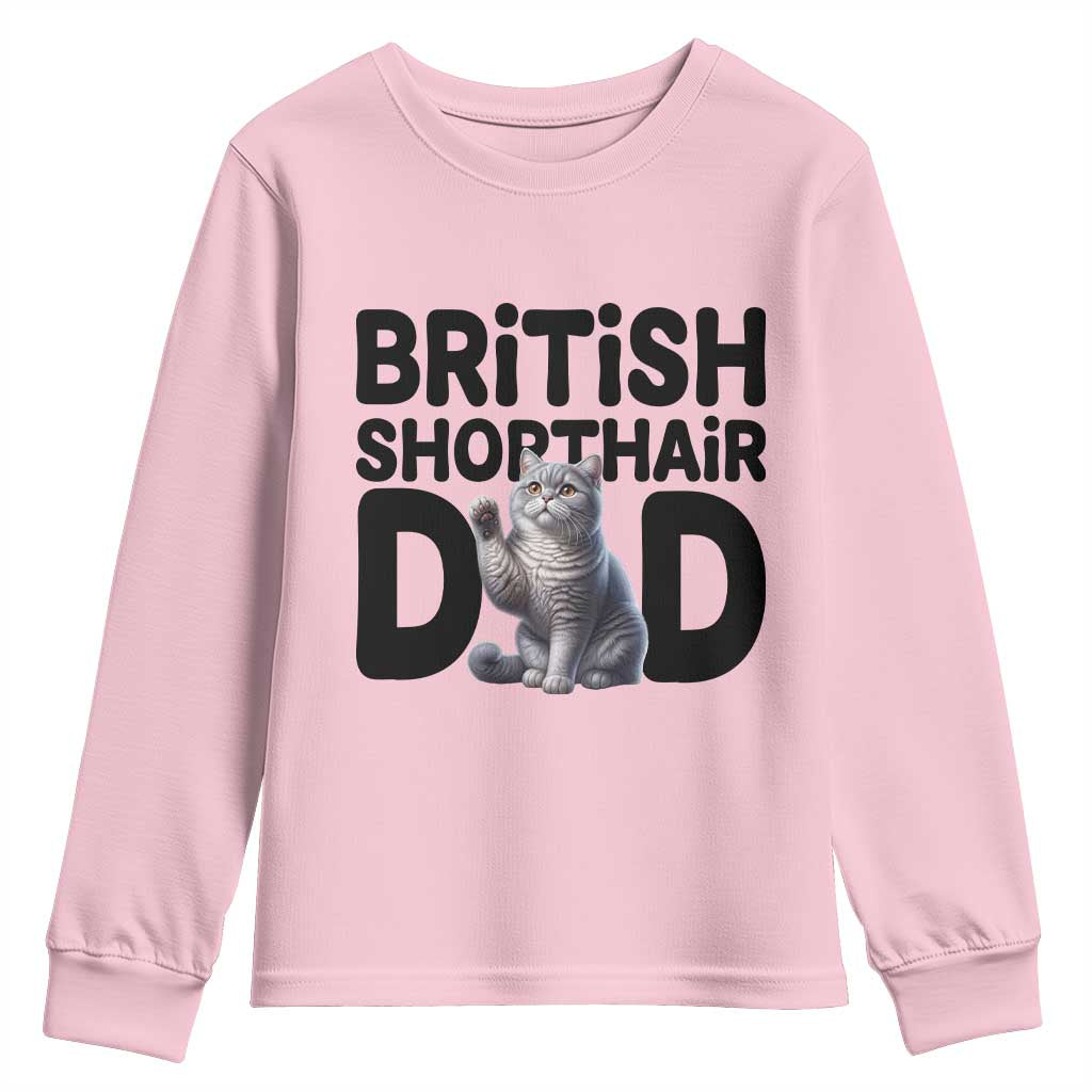 Proud British Shorthair Dad Youth Sweatshirt Cute Cat Fathers Day Gift TS12 Light Pink Print Your Wear