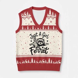 Just a Girl Who Loves Ferrets V-Neck Knit Sweater Vest Exotic Pet Owner Gift TS12 Beige Red Print Your Wear