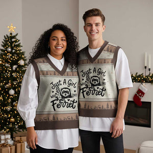 Just a Girl Who Loves Ferrets V-Neck Knit Sweater Vest Exotic Pet Owner Gift TS12 Mocha Mousse Print Your Wear