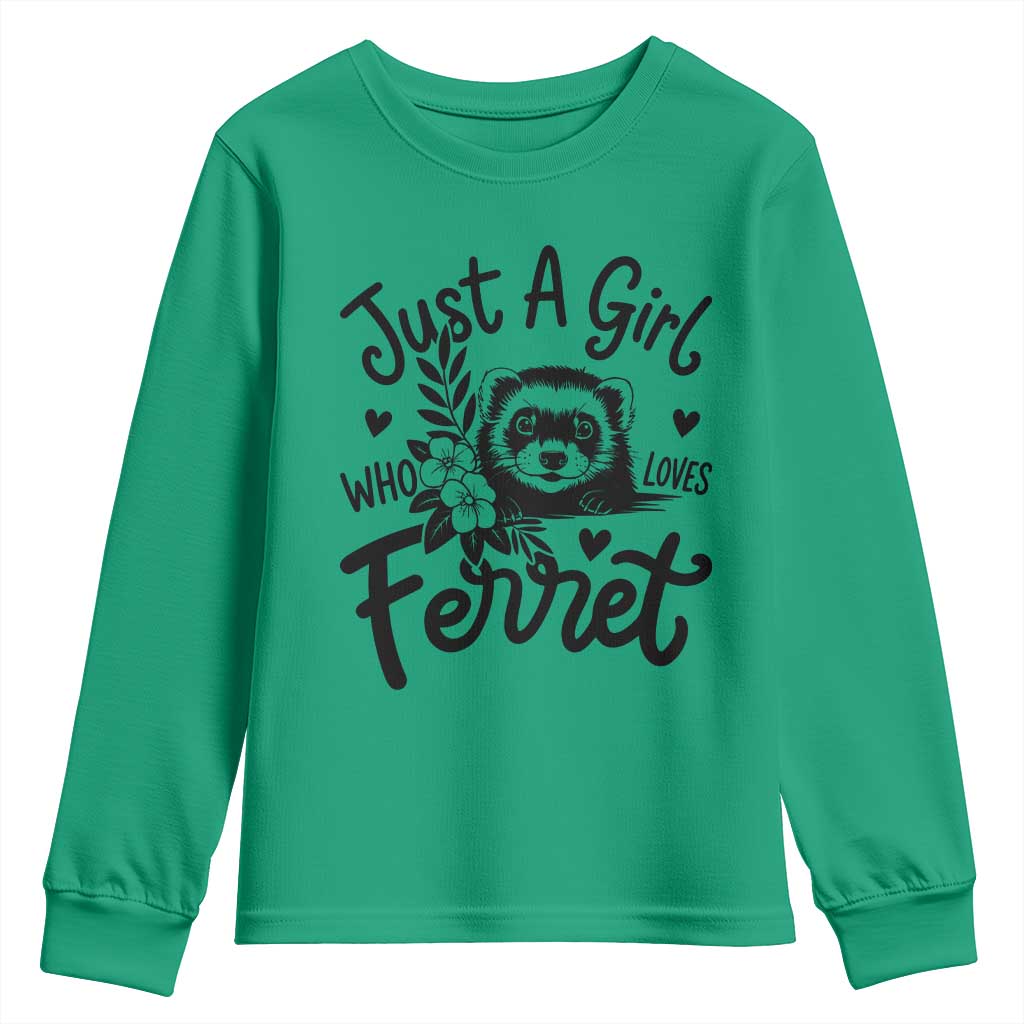 Just a Girl Who Loves Ferrets Youth Sweatshirt Exotic Pet Owner Gift TS12 Irish Green Print Your Wear