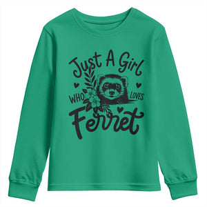 Just a Girl Who Loves Ferrets Youth Sweatshirt Exotic Pet Owner Gift TS12 Irish Green Print Your Wear
