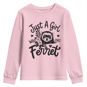 Just a Girl Who Loves Ferrets Youth Sweatshirt Exotic Pet Owner Gift TS12 Light Pink Print Your Wear