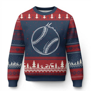 Baseball Mama Graphic Ugly Christmas Sweater Game Day Gift For Baseball Moms TS12 Navy Red Print Your Wear