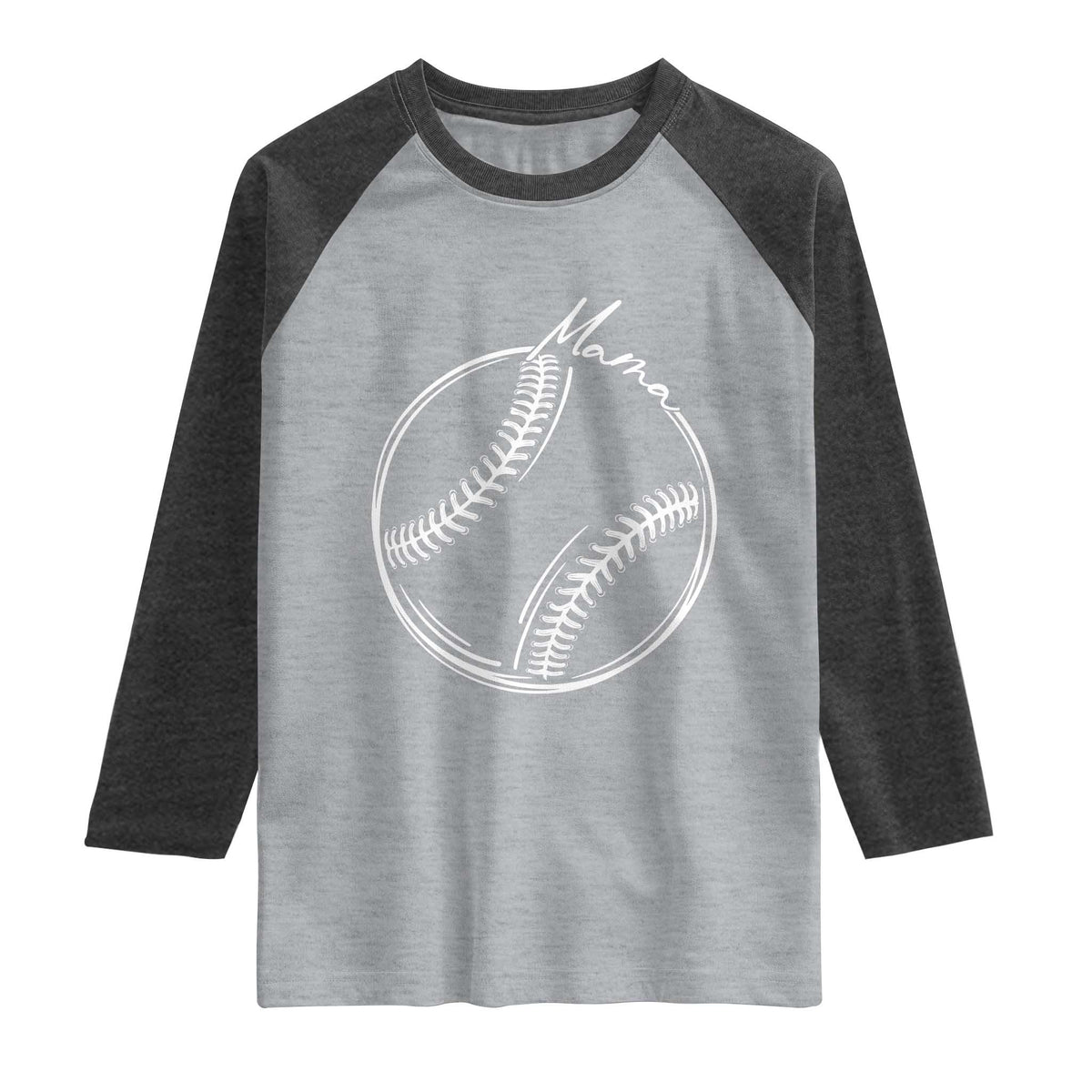 Baseball Mama Graphic Raglan Shirt Game Day Gift For Baseball Moms TS12 Heather Gray Heather Charcoal Print Your Wear