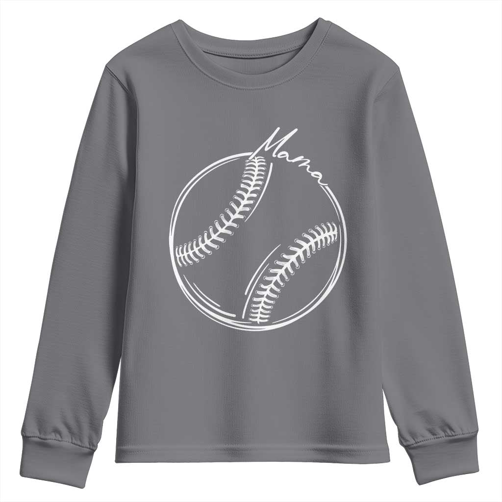 Baseball Mama Graphic Youth Sweatshirt Game Day Gift For Baseball Moms TS12 Charcoal Print Your Wear