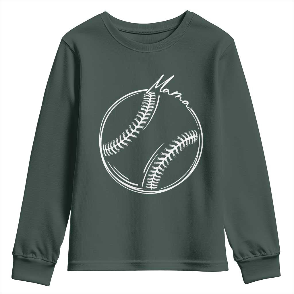 Baseball Mama Graphic Youth Sweatshirt Game Day Gift For Baseball Moms TS12 Dark Forest Green Print Your Wear