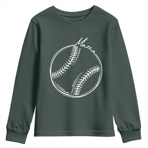 Baseball Mama Graphic Youth Sweatshirt Game Day Gift For Baseball Moms TS12 Dark Forest Green Print Your Wear