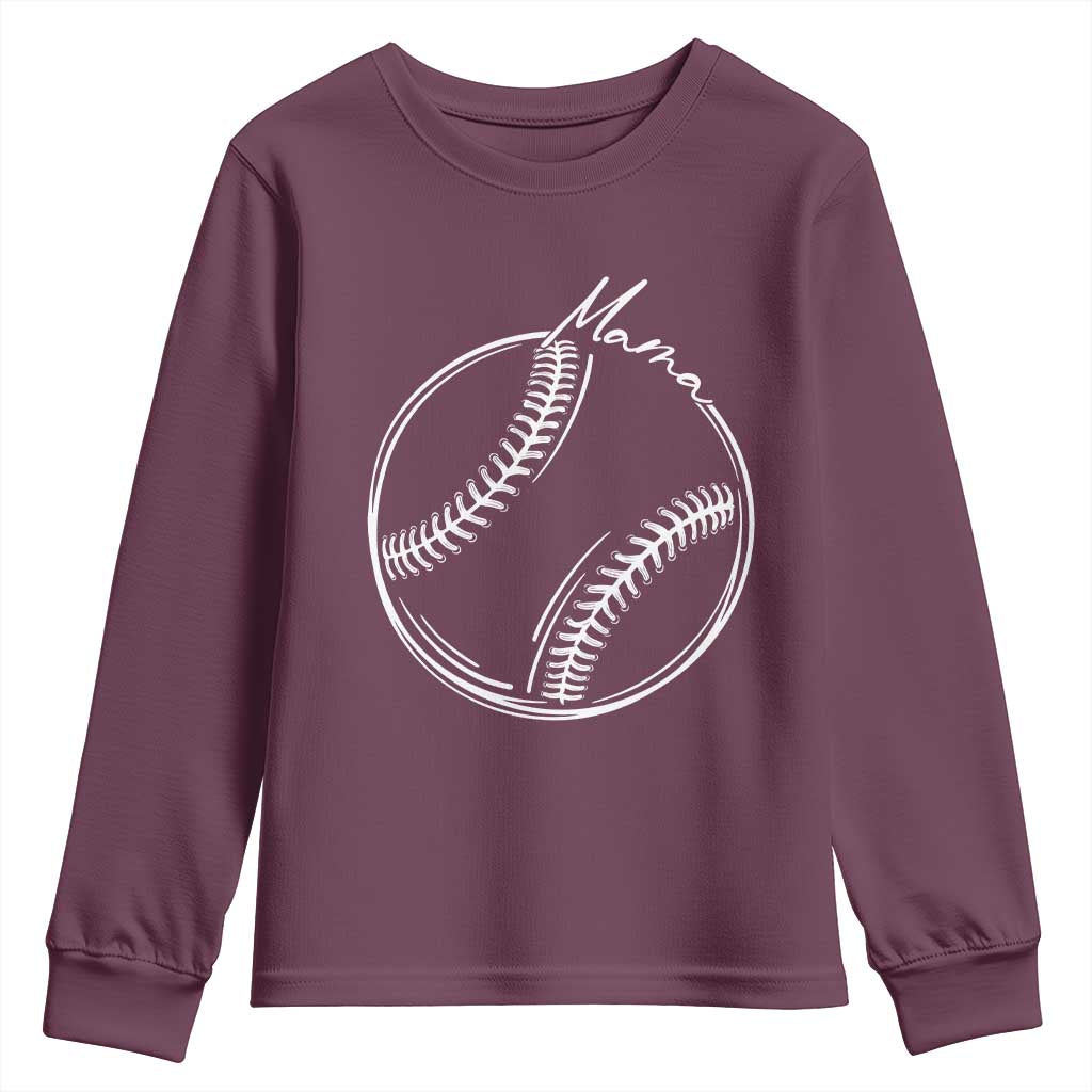 Baseball Mama Graphic Youth Sweatshirt Game Day Gift For Baseball Moms TS12 Maroon Print Your Wear