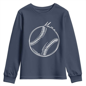 Baseball Mama Graphic Youth Sweatshirt Game Day Gift For Baseball Moms TS12 Navy Print Your Wear