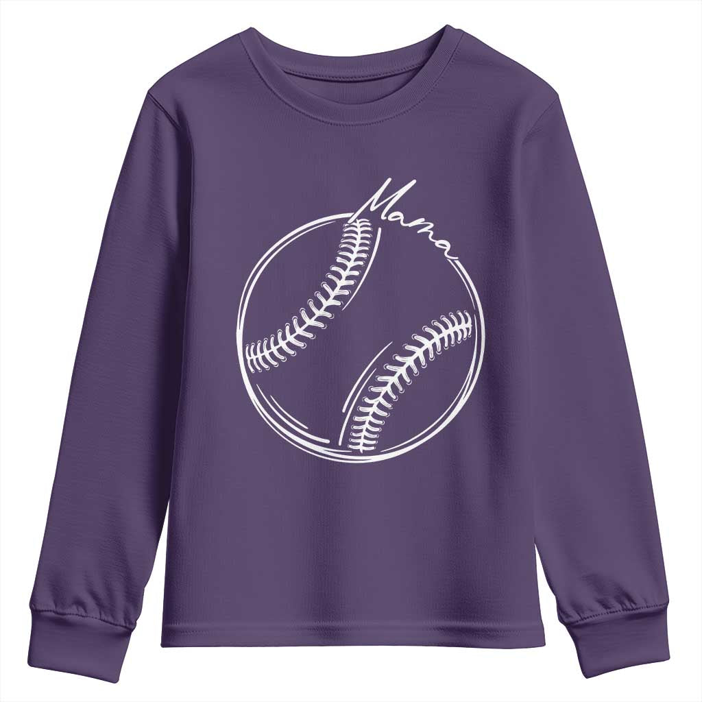 Baseball Mama Graphic Youth Sweatshirt Game Day Gift For Baseball Moms TS12 Purple Print Your Wear
