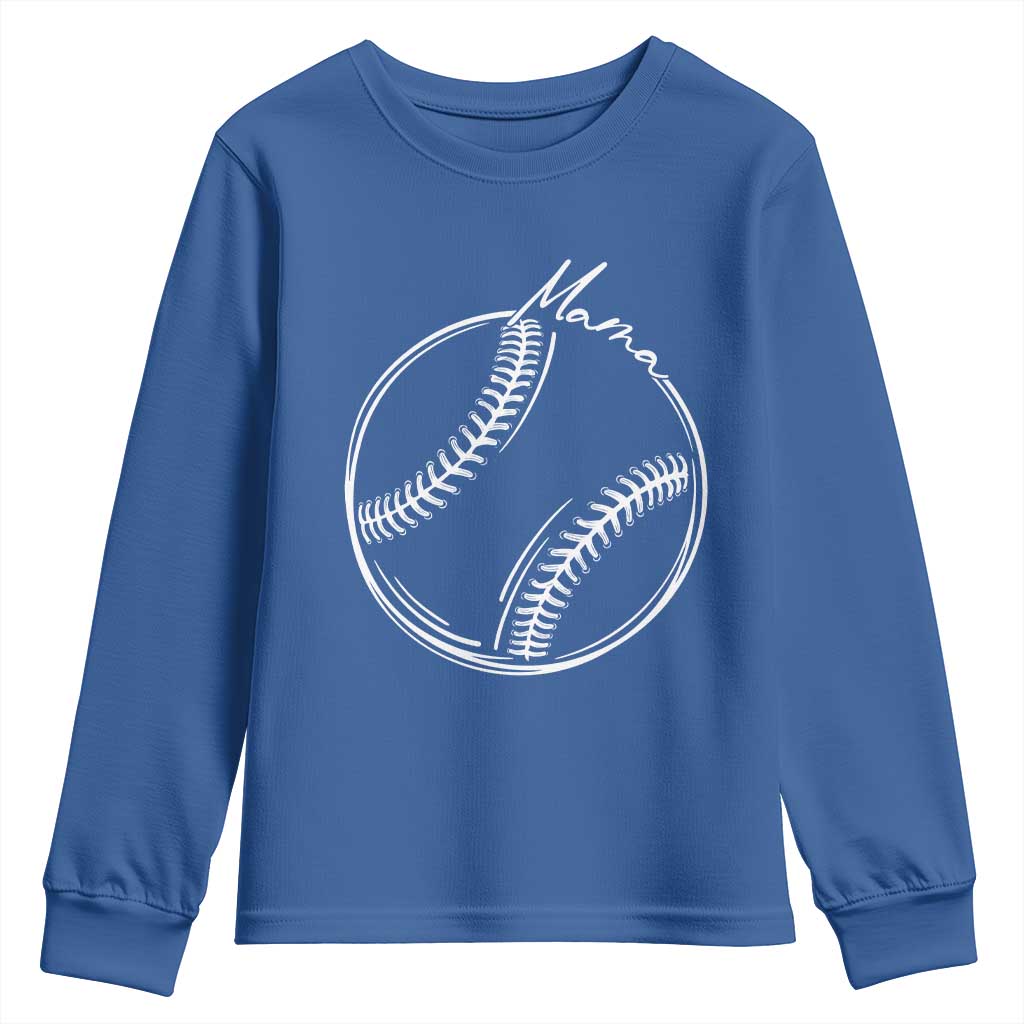 Baseball Mama Graphic Youth Sweatshirt Game Day Gift For Baseball Moms TS12 Royal Blue Print Your Wear