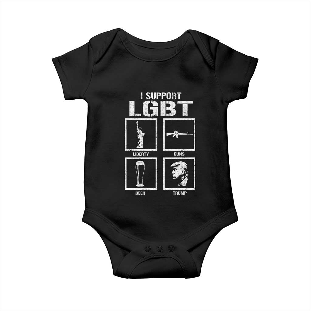 I Support LGBT Liberty Guns Beer Trump Baby Onesie Funny Patriotic Parody Graphic