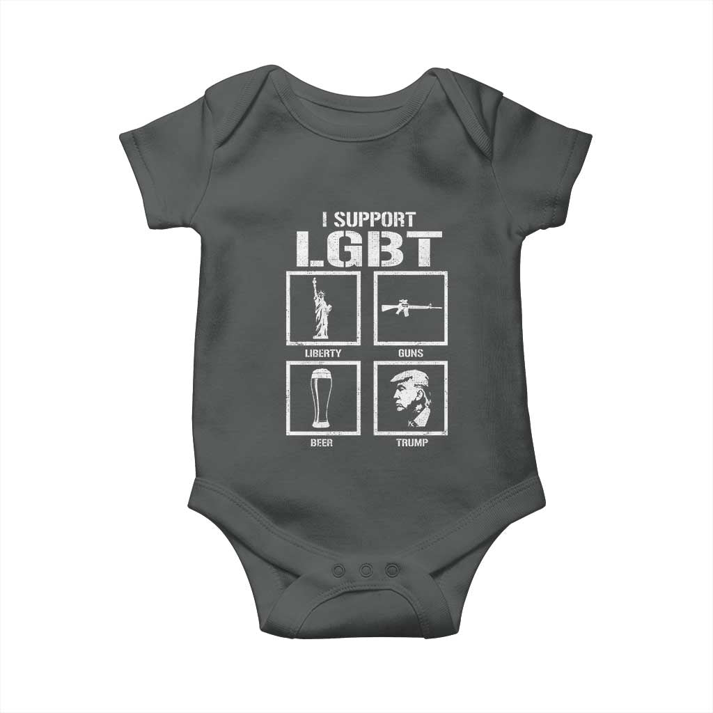 I Support LGBT Liberty Guns Beer Trump Baby Onesie Funny Patriotic Parody Graphic